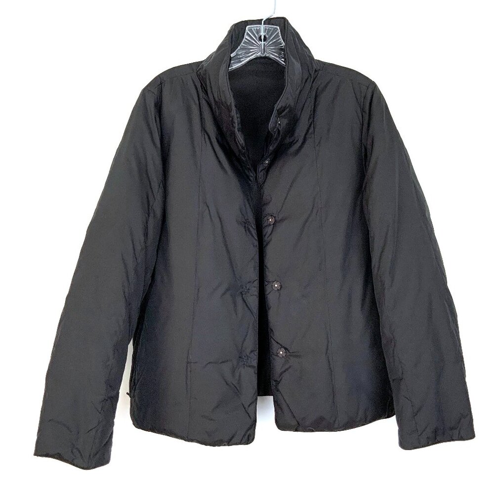 Eileen Fisher Black Down Filled Riversable Short Jacket Sz PM